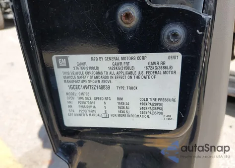 2002 Chevrolet Silverado 1500 из США, поврежденный, VIN 1GCEC14W72Z148839